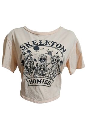Skeleton Homies Peach Graphic Cropped Top